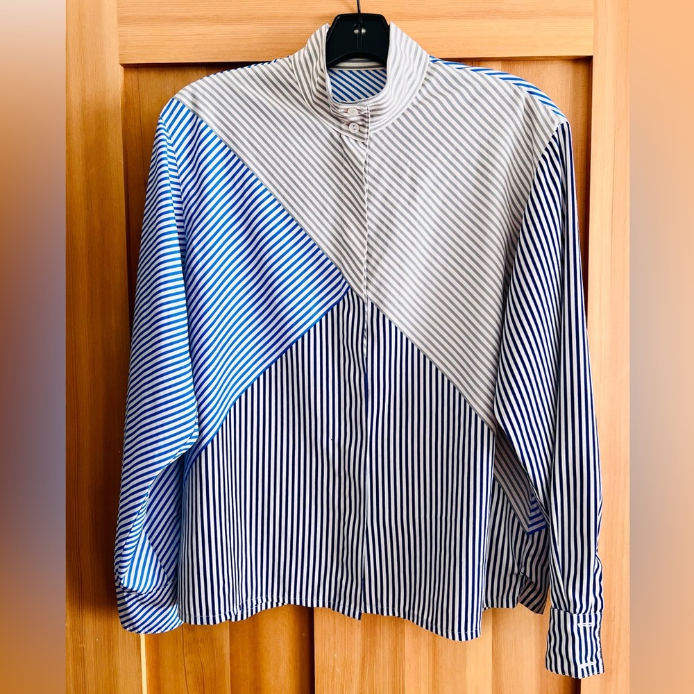 LOUIS FÉRAUD Geometric Striped Button-Up Blouse